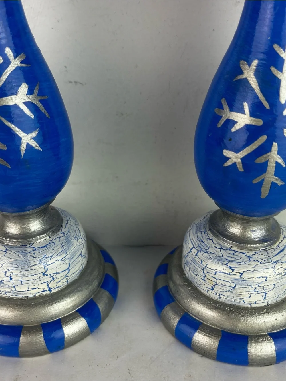 Wooden Candlesticks Set Hand Painted - So Beautiful!